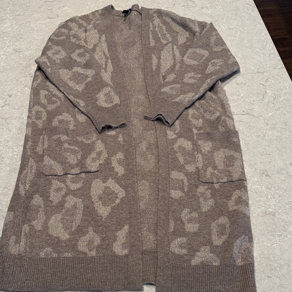 Express Animal Print Long Cardigan Brown Knit Sweater
